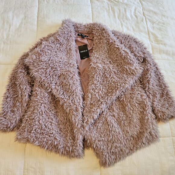 Forever 21 "Say What" Pink Faux Fur Shaggy Jacket - Size Small - Picture 5 of 10